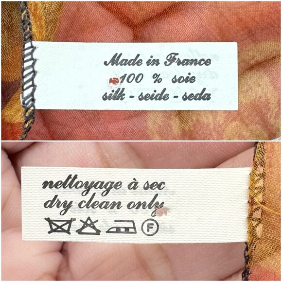 Vintage Floral Silk Scarf Made In France Sheer Lightweight Orange & Purple - Picture 5 of 5